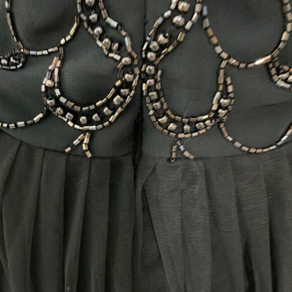 Lace & Beads Navy Blue Beaded Tulle Pleated Skirt Dress Medium - Picture 7 of 13